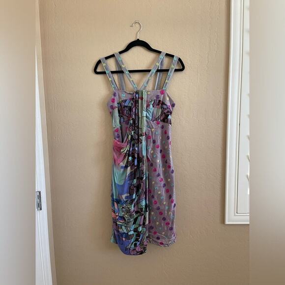 Vintage Save the Queen Jean Paul Gaultier Embroidered Spot Drape Scarf Dress S - Picture 2 of 8